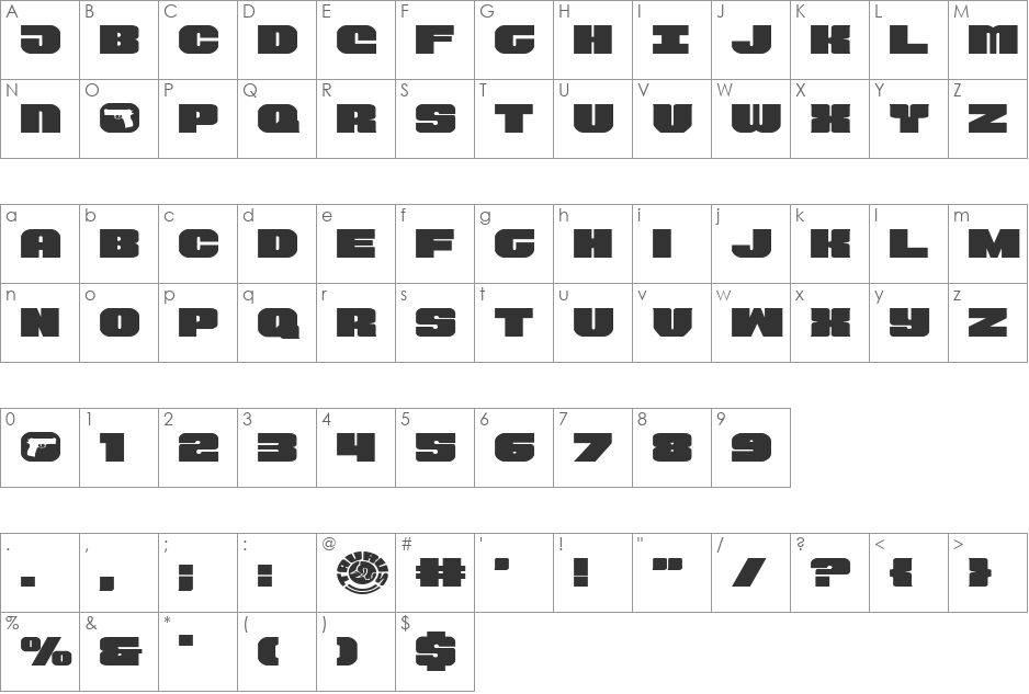 Tauro Expanded font character map preview
