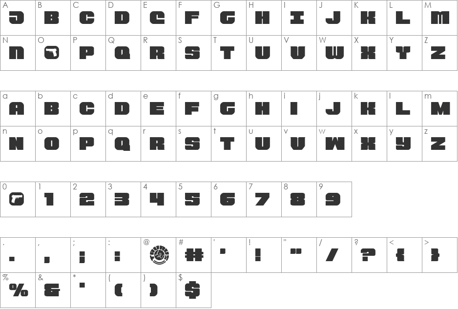 Tauro Leftalic font character map preview