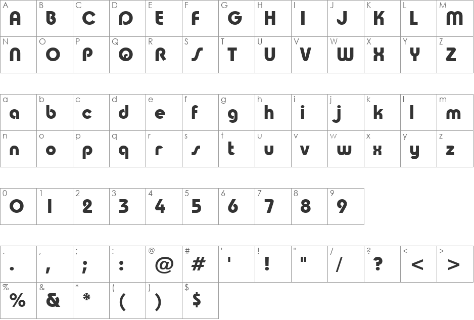 Taurus font character map preview
