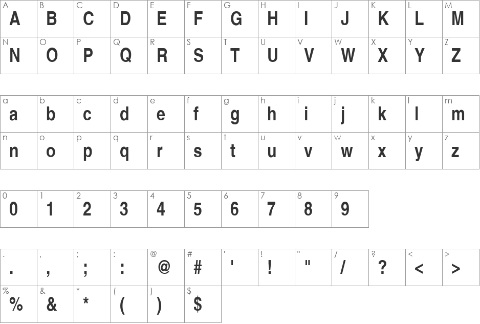 Tautology font character map preview