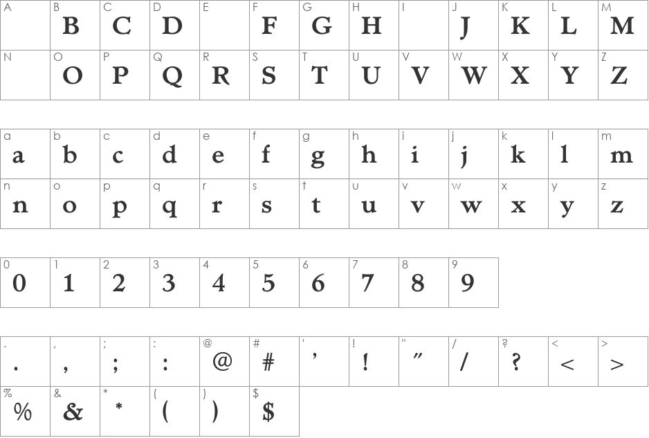 TCAdministerBold font character map preview