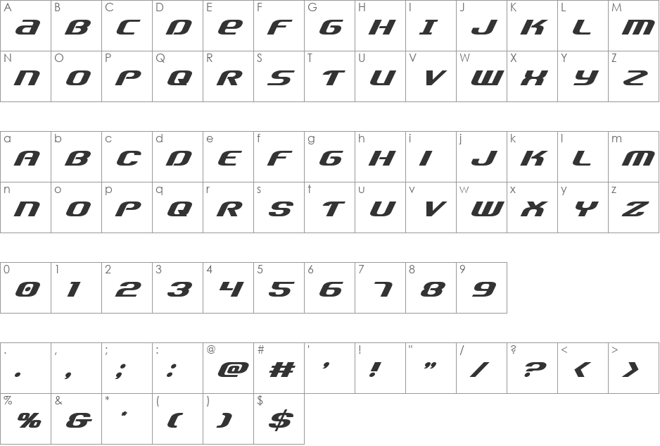 Team America font character map preview