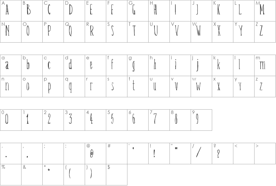 Belisa plumilla manual font character map preview