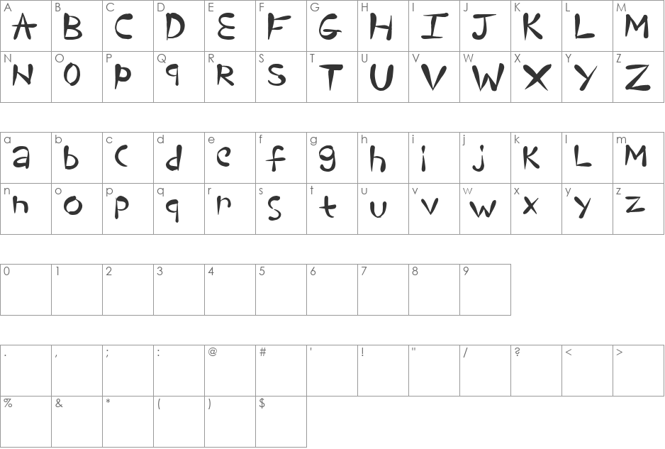 TearDrops font character map preview