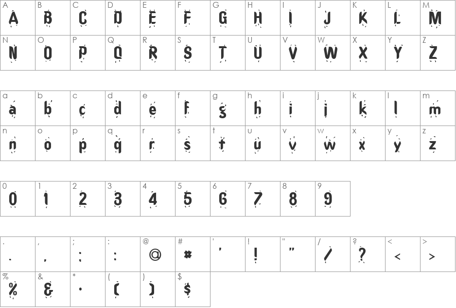 Teardrops font character map preview