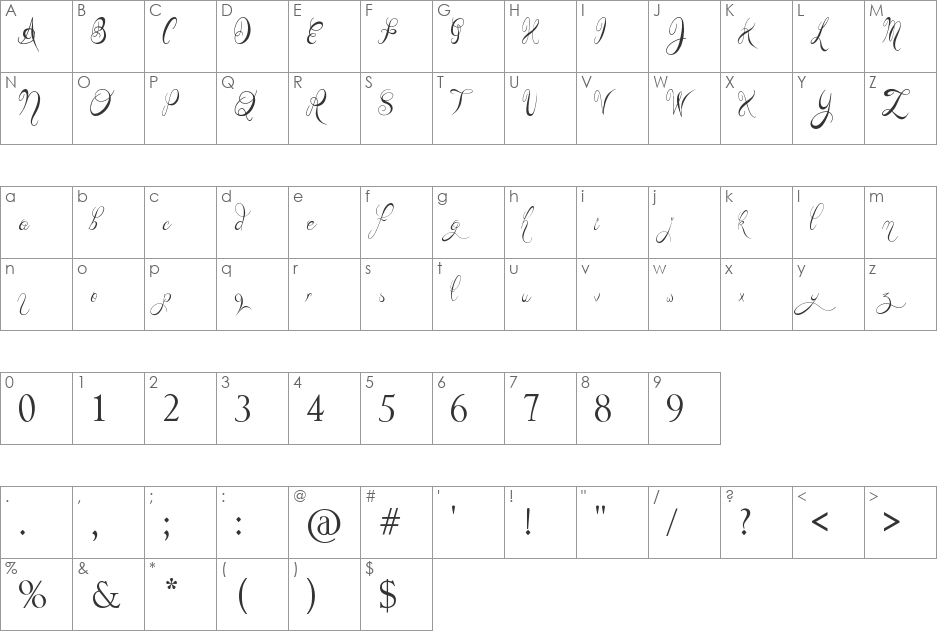 Teaspoon Display font character map preview