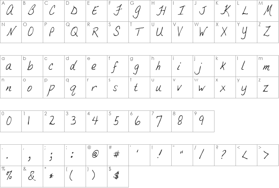 Teb font character map preview