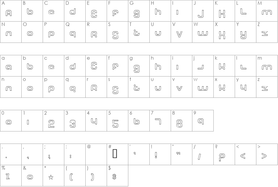 Tech Font Outline font character map preview