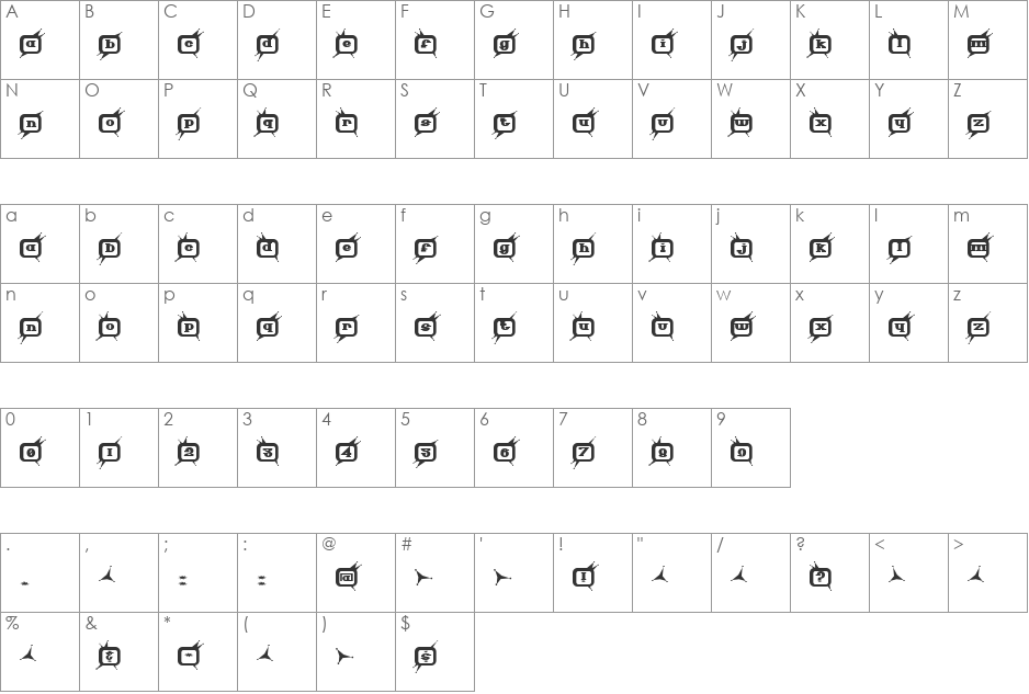 Technicolor font character map preview