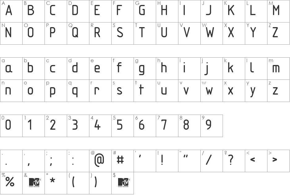 TechnicznaPomocRound font character map preview