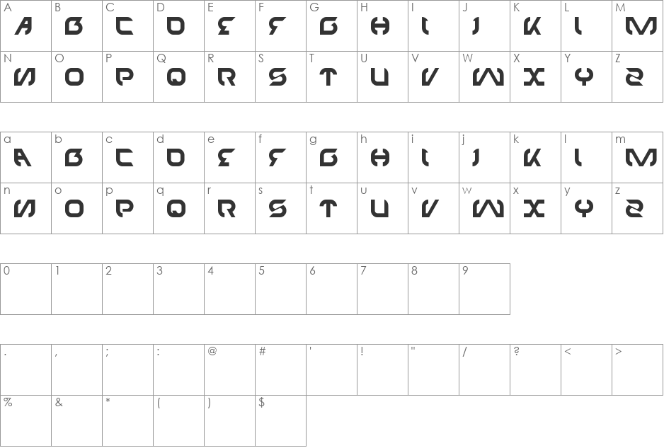 TECHNO font character map preview