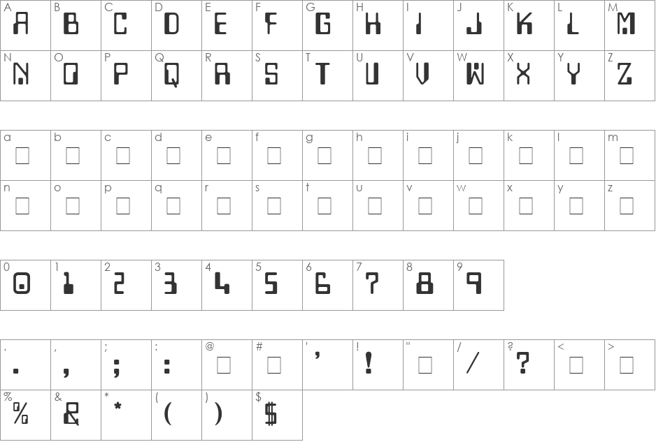 Techno Display Caps SSi font character map preview