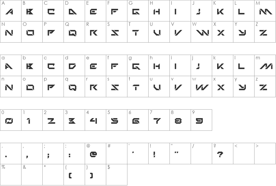 Techno Hideo font character map preview