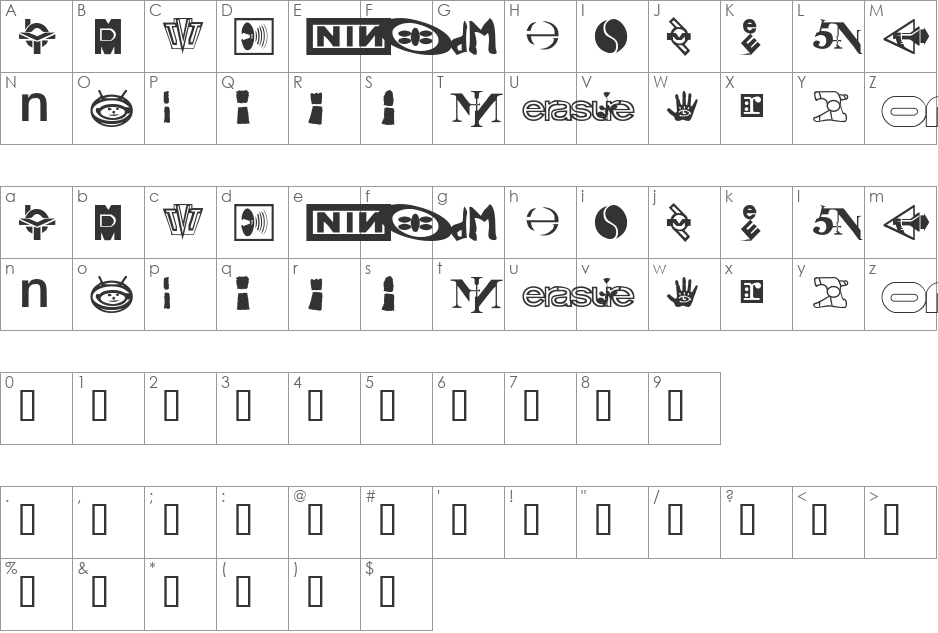 TechnoBats font character map preview