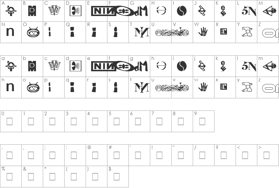 Technobats font character map preview
