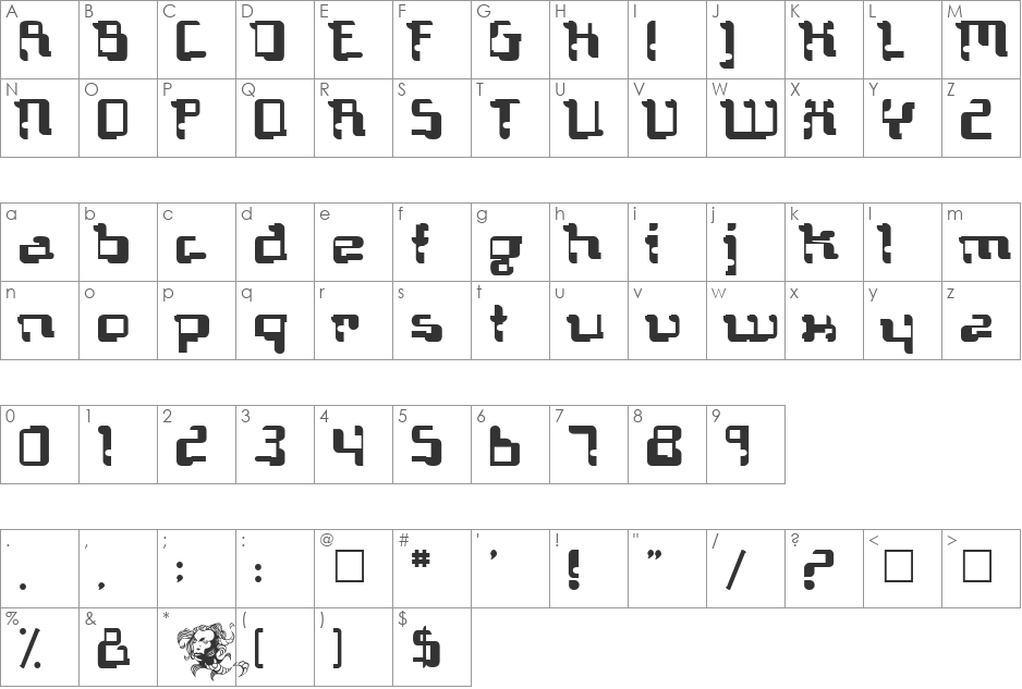 Technocrat font character map preview