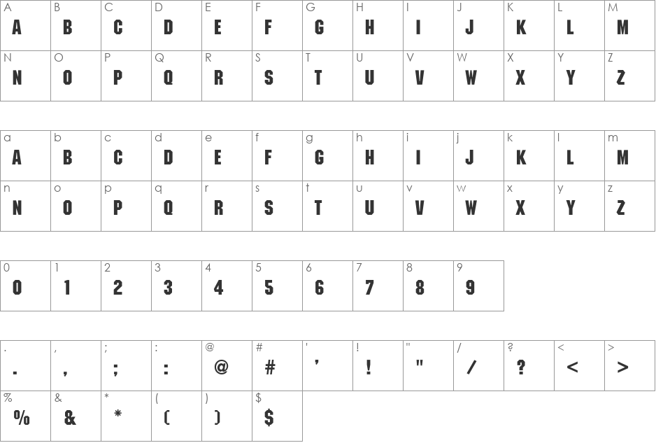 Technocrat-Light font character map preview