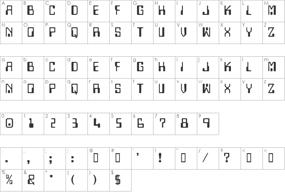 TechnoDisplayCapsSSi font character map preview