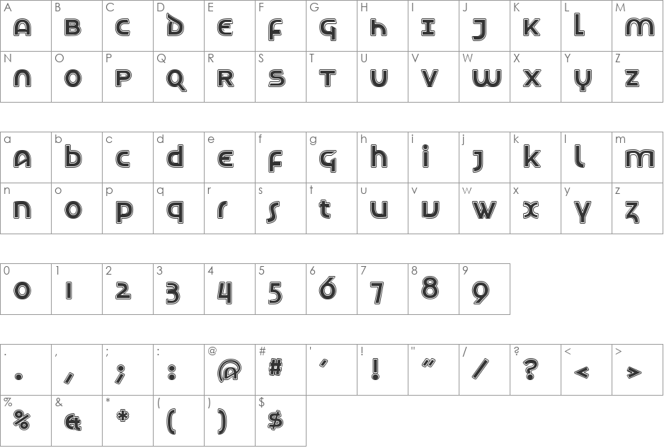 TechnoInline font character map preview