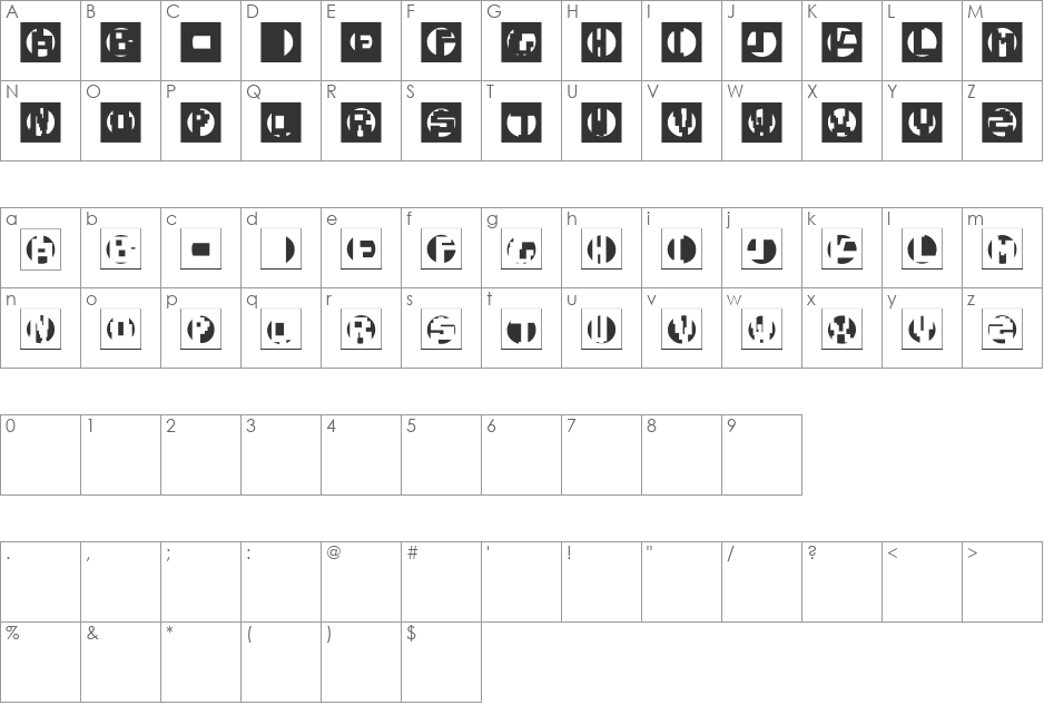 TechnoMK font character map preview