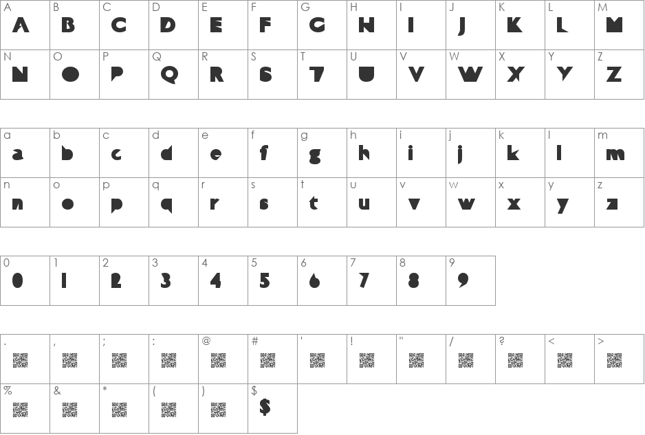 Technophilia font character map preview