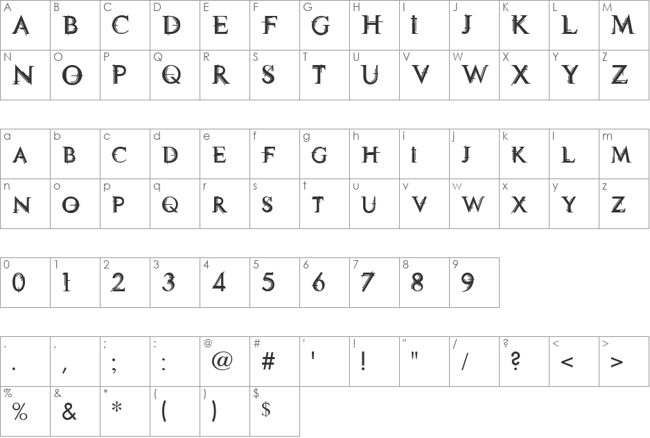 Technovia font character map preview