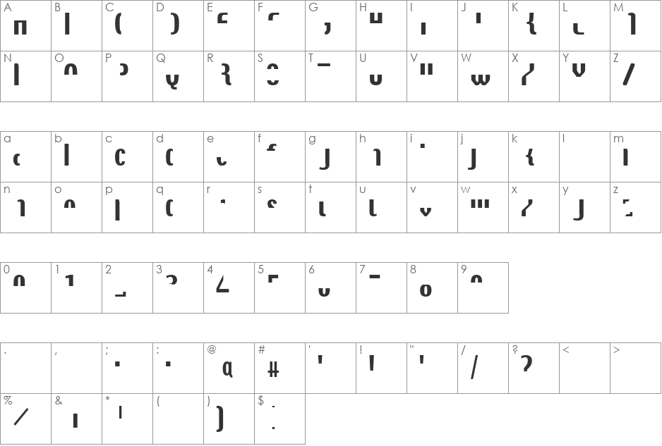 TechnoX1 font character map preview
