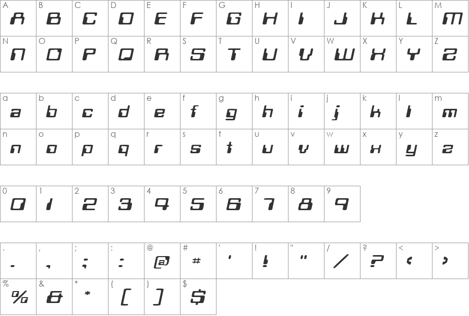 TechSchoolExtended font character map preview
