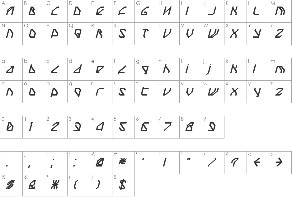 TechstepBlack Oblique font character map preview