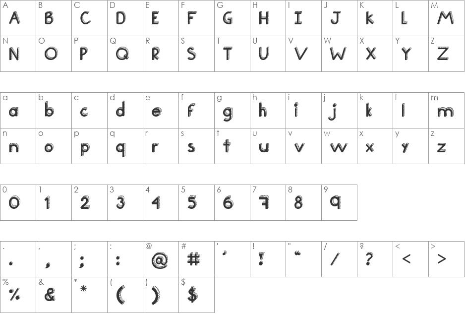Teen font character map preview