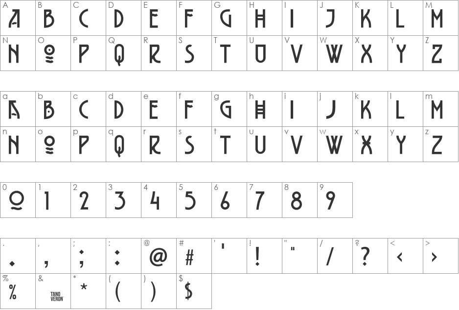 Belladona font character map preview