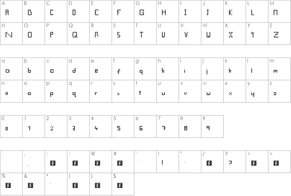 A Block Handwriting font character map preview